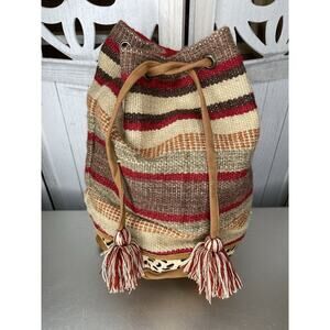 Chloe And Lex Striped Wool & Suede Bucket Backpack Bag Calf Hair